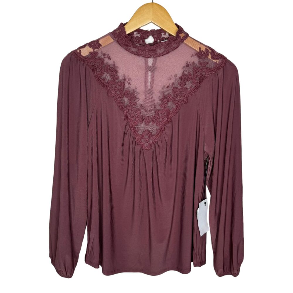 Uncommon Job sheer lace mock neck blouse size large
